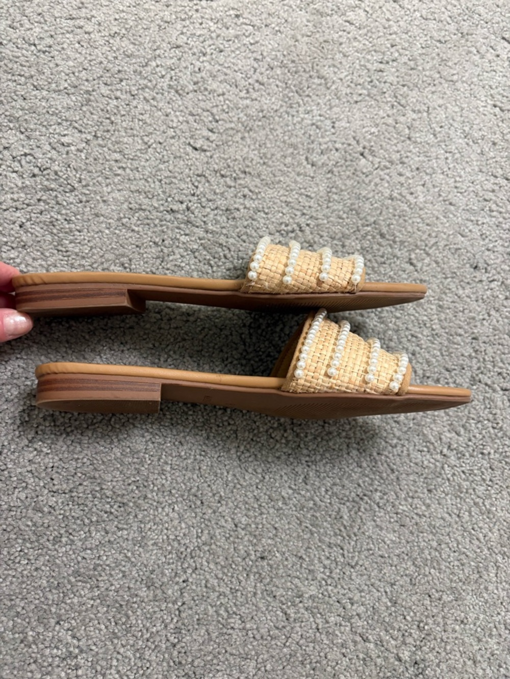 J Crew Raffia Pearl, Flat Slide Sandals Size 8 - Picture 5 of 8